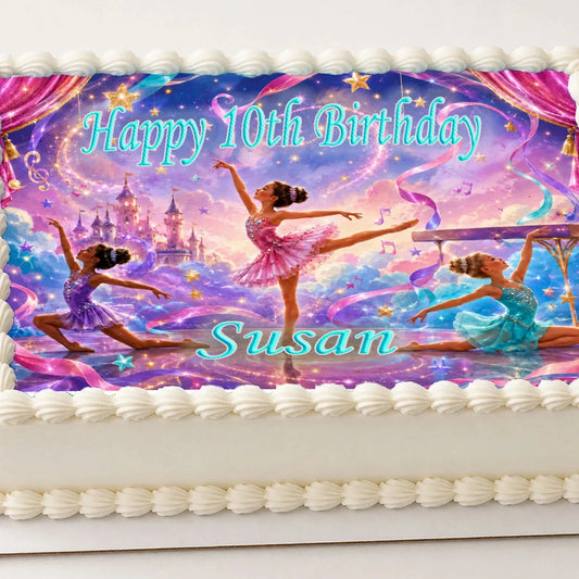 Ballerina Birthday Edible Image Cake Topper - 1/4 Icing Sheet