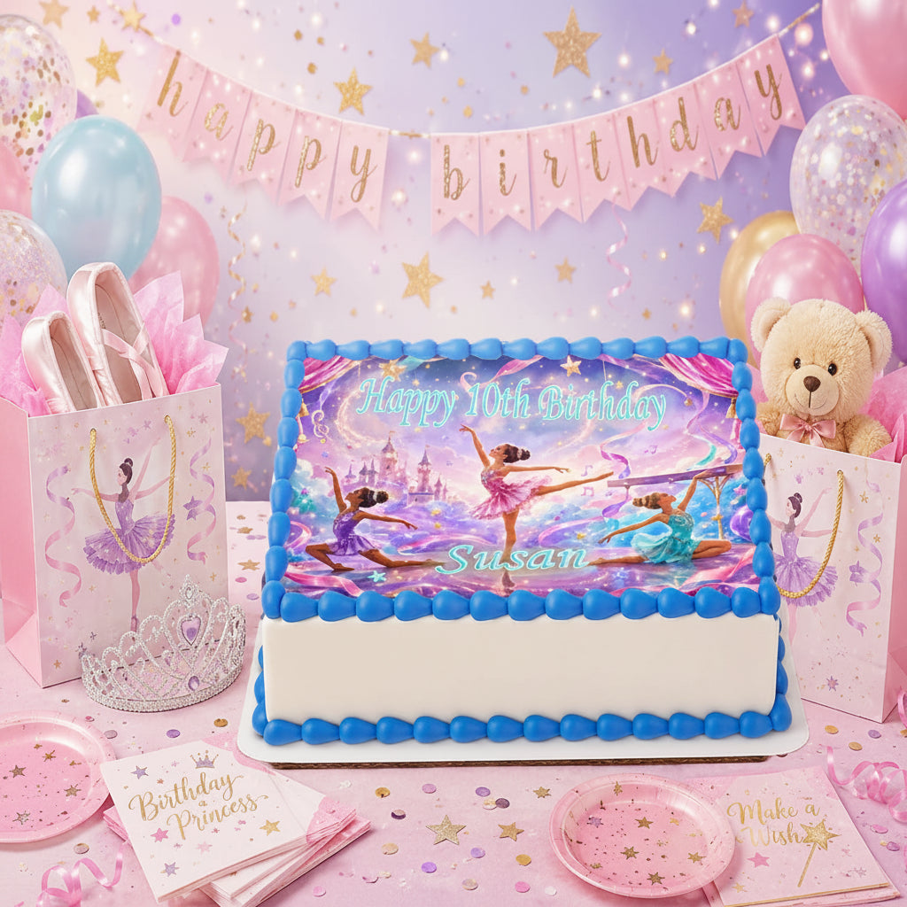 Ballerina Birthday Party Edible Image Cake Topper - 1/4 Icing Sheet - RA Pape