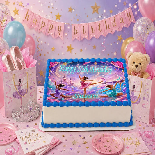 Ballerina Birthday Edible Image Cake Topper - 1/4 Icing Sheet