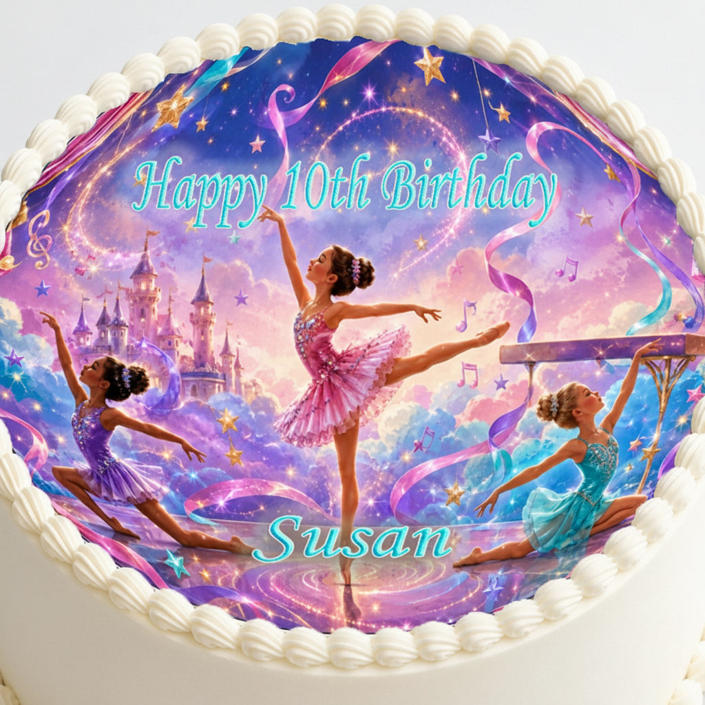Ballerina Birthday Edible Image Cake Topper - Precut 8" Icing Sheet - RA Pape