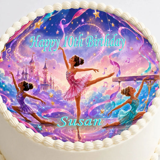 Ballerina Birthday Edible Image Cake Topper - Precut 8" Icing Sheet