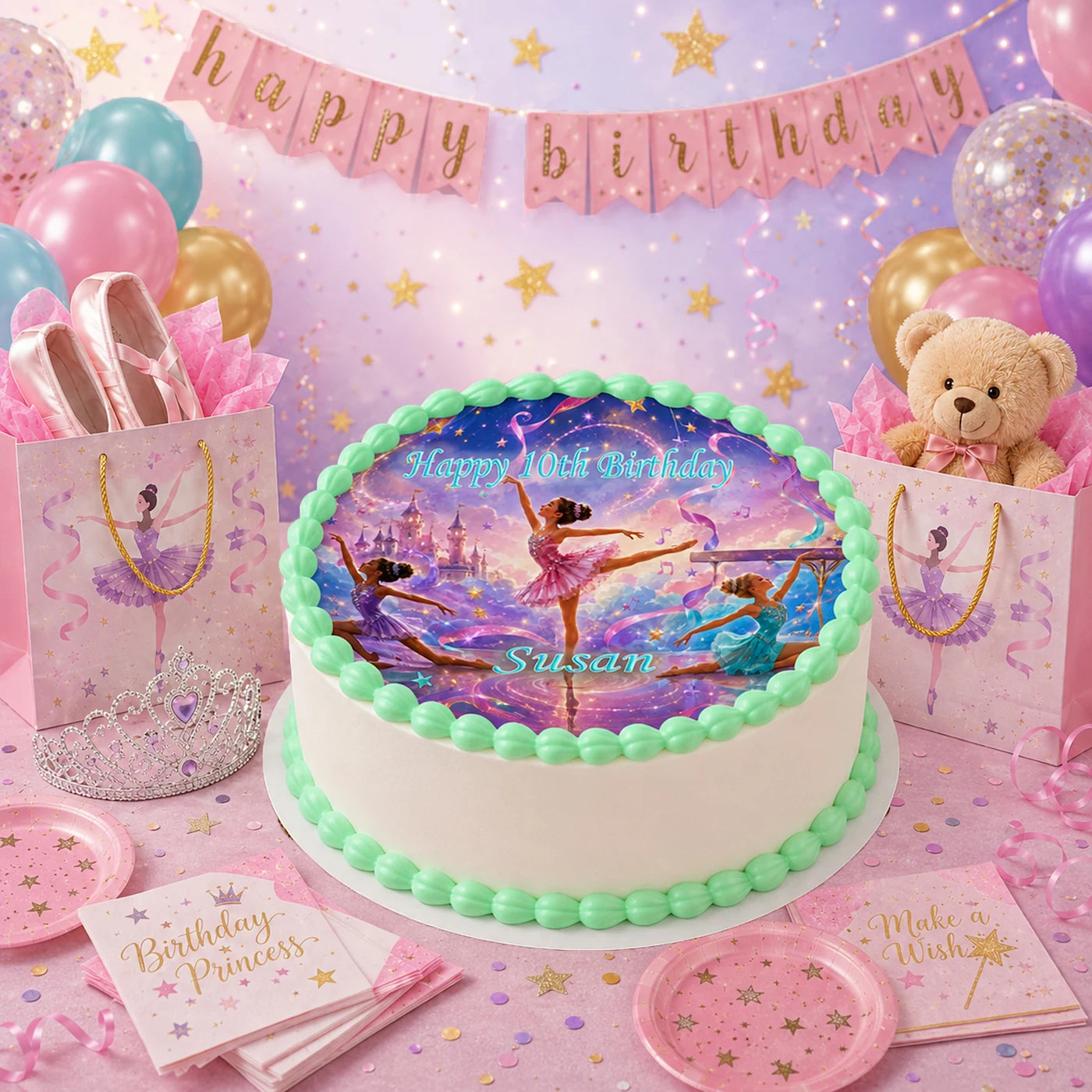 Custom Edible Image Cake Topper - Princess Ballerina Birthday Party- precut 8" Icing Sheet - RA Pape