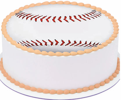 Cake topper designed to look like a baseball edible image precut ready to use.