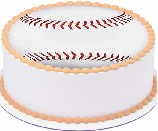 Cake topper designed to look like a baseball edible image precut ready to use.