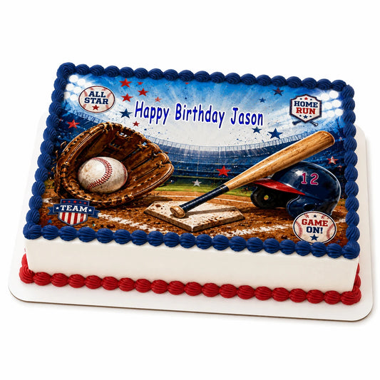 Baseball Edible Image Cake Topper - 1/4 Icing Sheet - RA Pape