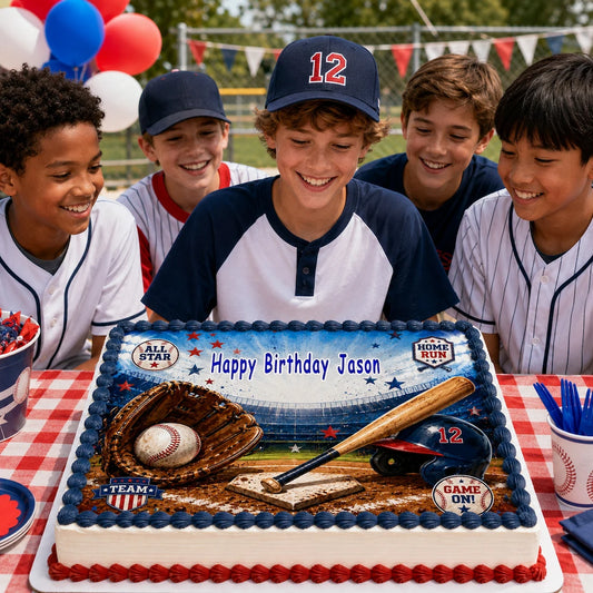 Celebrate with Baseball Edible Image Cake Topper - 1/4 Icing Sheet - RA Pape