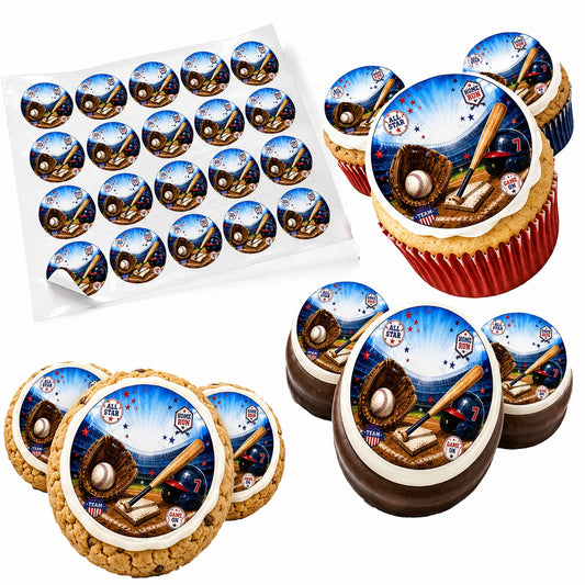 Baseball Edible Image Cookie Topper - 20 - 2" Precut Icing Sheet - RA Pape