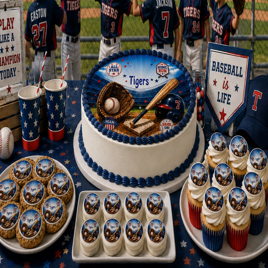 Celebrate with Baseball Edible Image Cookie Topper - 20 - 2" Precut Icing Sheet - RA Pape