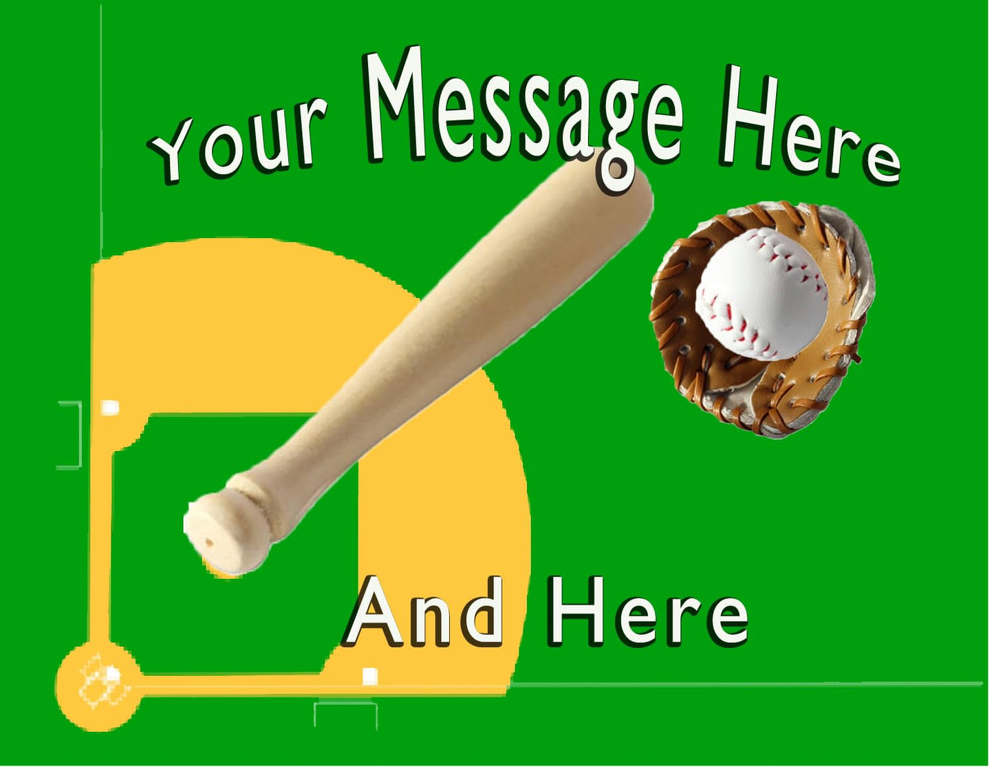 Edible Icing Image for a baseball fan with a baseball field, bat and ball in a glove, and personalized text.