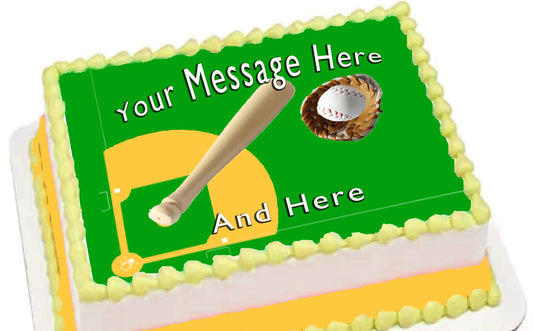 Baseball field with bat and ball in a baseball glove edible image cake topper sheet