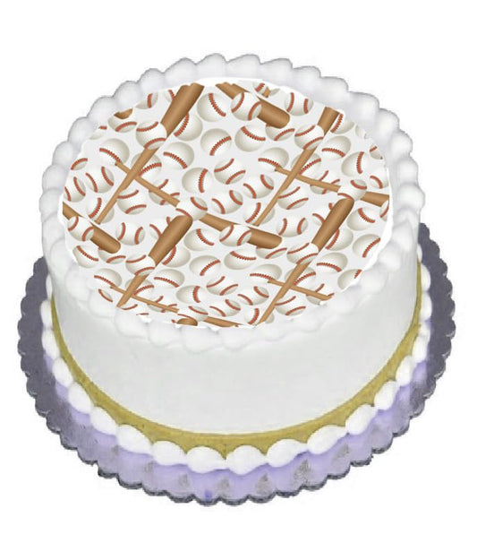 Custom Edible Cake Topper – Baseball Game Design – Pre-cut 8" Round Icing Sheet – RA Pape