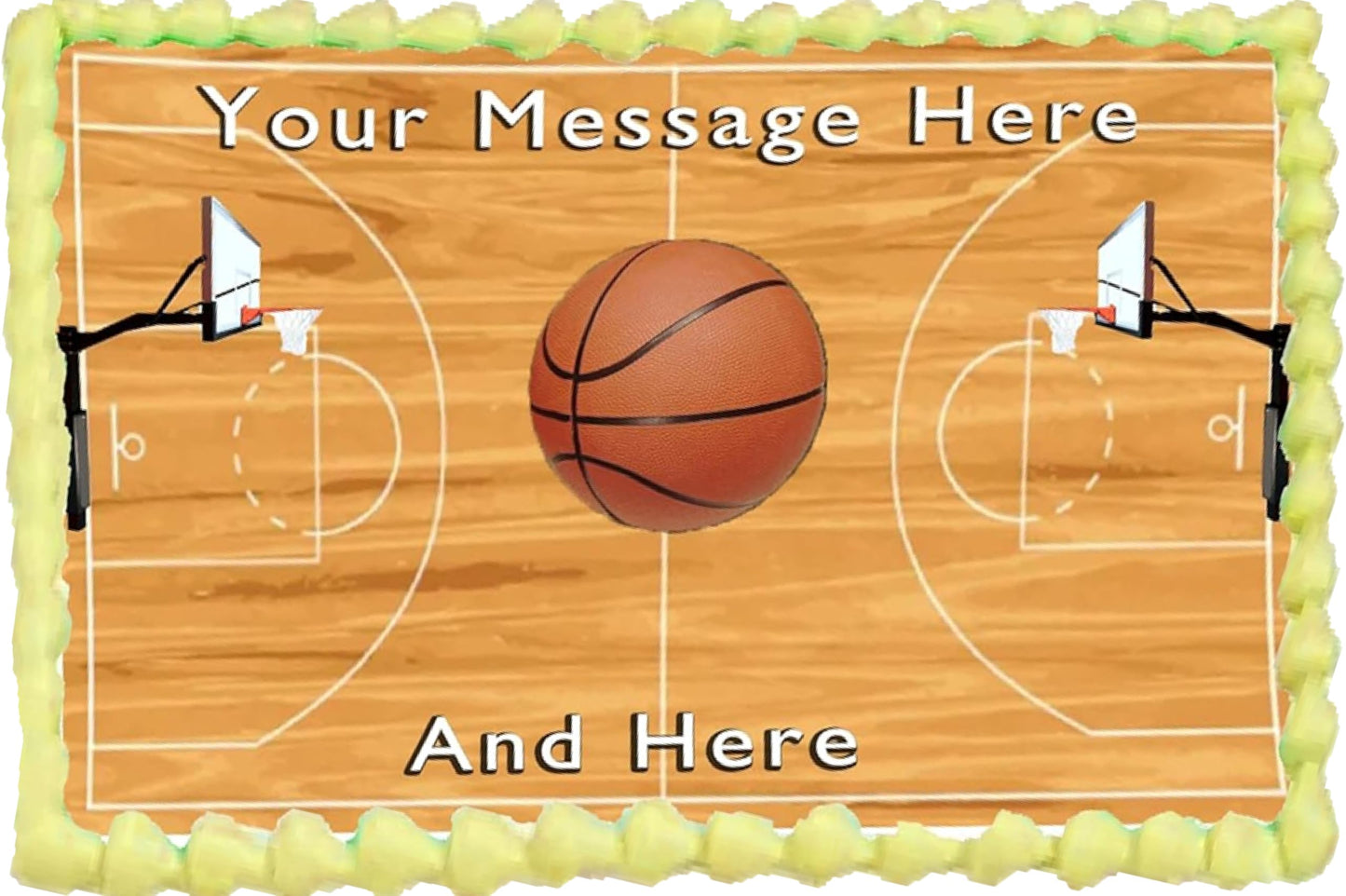 Custom Edible Cake Topper – Basketball Court  Design – 1/4 Sheet Cake (9x13) – Precut Icing Sheet – RA Pape