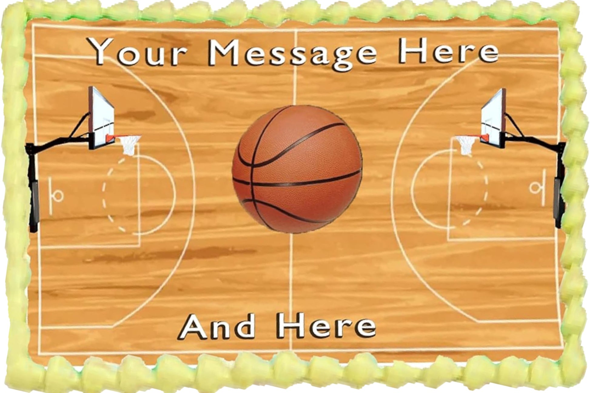 Custom Edible Cake Topper – Basketball Court  Design – 1/4 Sheet Cake (9x13) – Precut Icing Sheet – RA Pape