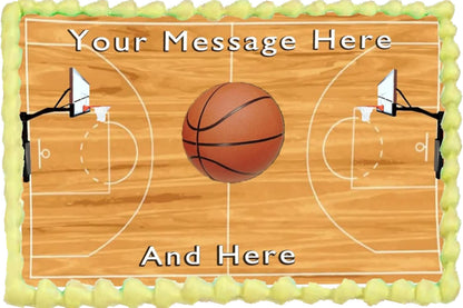 Custom Edible Cake Topper – Basketball Court  Design – 1/4 Sheet Cake (9x13) – Precut Icing Sheet – RA Pape