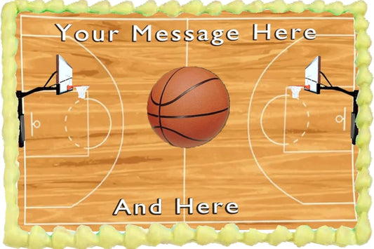 Custom Edible Cake Topper – Basketball Court  Design – 1/4 Sheet Cake (9x13) – Precut Icing Sheet – RA Pape