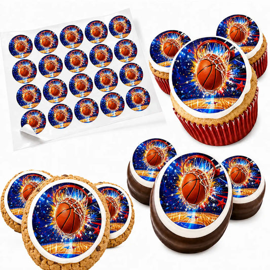 Basketball Edible Image Cake Topper - 20 - 2" Precut Icing Sheet - RA Pape