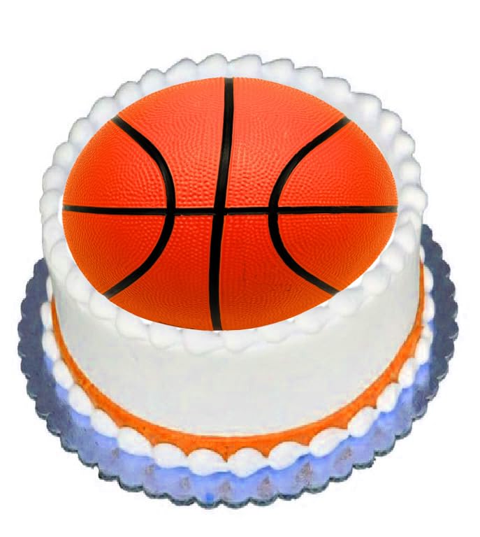 Custom Edible Cake Topper – Basketball Design – Pre-cut 8" Round Icing Sheet – RA Pape