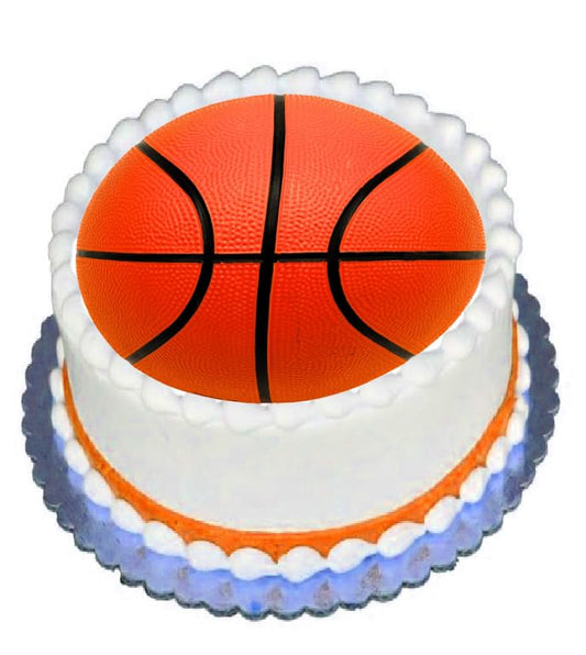 Custom Edible Cake Topper – Basketball Design – Pre-cut 8" Round Icing Sheet – RA Pape