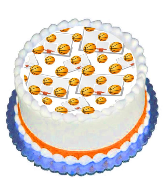 Custom Edible Cake Topper – Basketball Game Design – Pre-cut 8" Round Icing Sheet – RA Pape