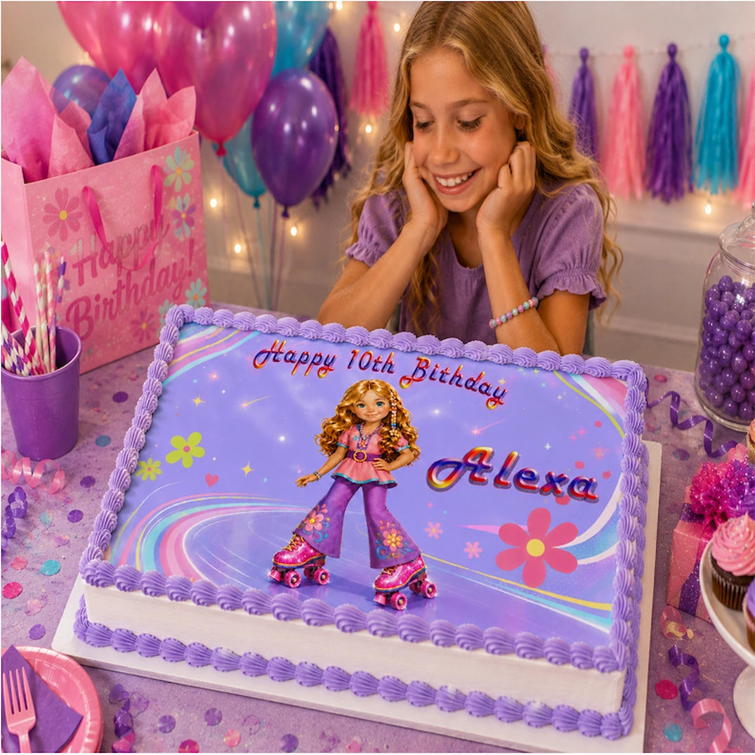 Party with Beautiful Fashion Doll Skater Edible Image Cake Topper - 1/4 Icing Sheet - RA Pape