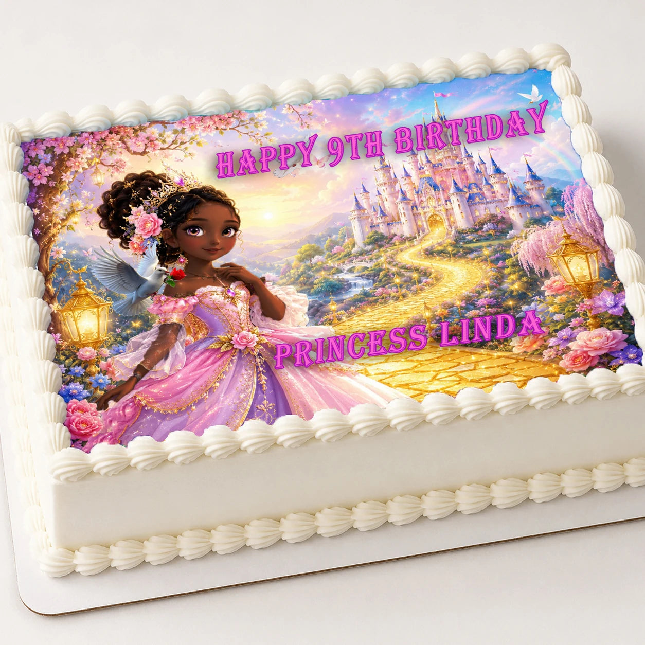 Beautiful Princess Birthday Edible Image Cake Topper - 1/4 Icing Sheet - RA Pape
