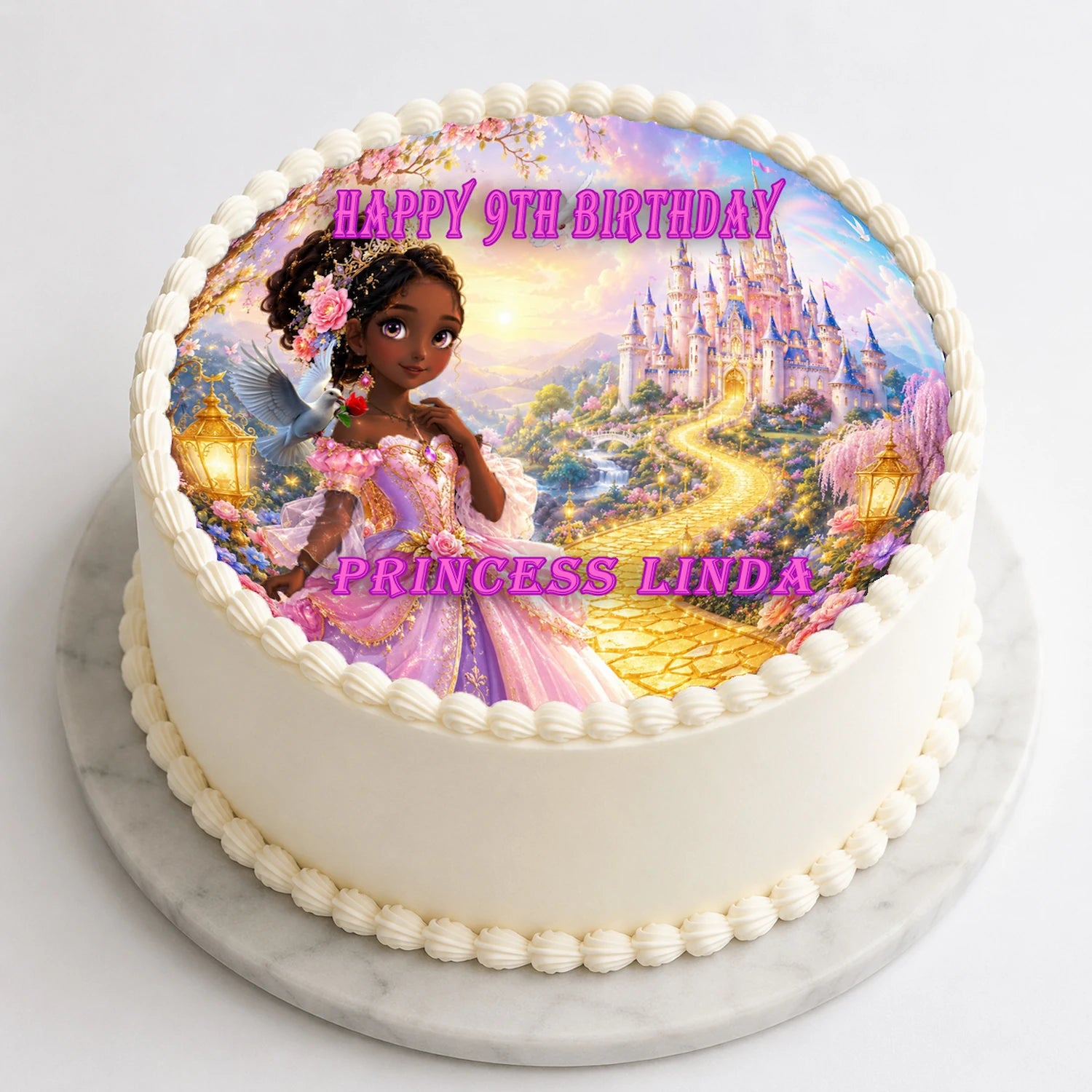 Beautiful Princess Birthday Edible Image Cake Topper - Precut 8" Icing Sheet - RA Pape