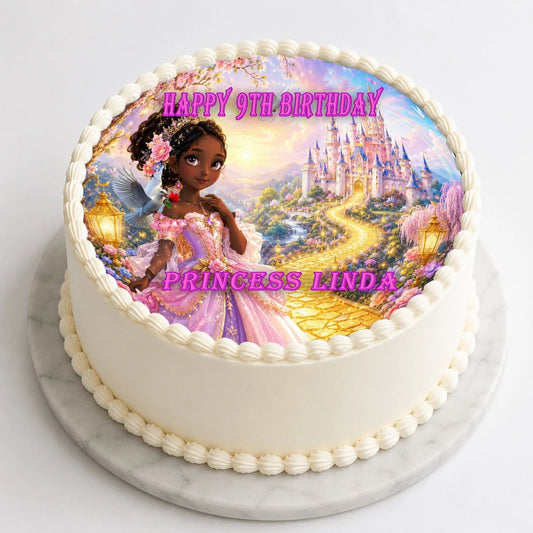 Beautiful Princess Birthday Edible Image Cake Topper - Precut 8" Icing Sheet