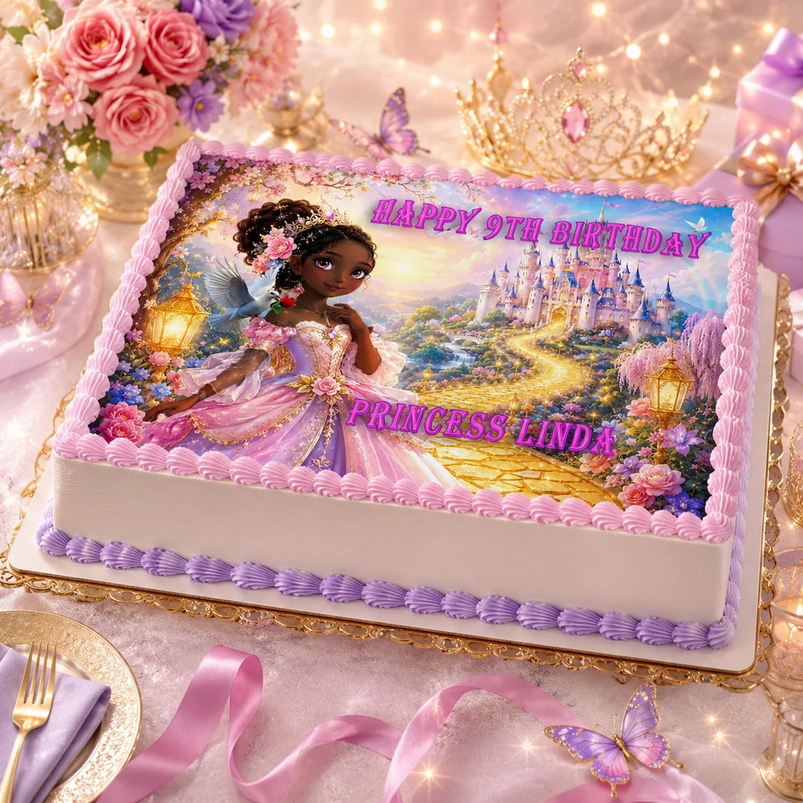Beautiful Princess Birthday Party Edible Image Cake Topper - 1/4 Icing Sheet - RA Pape