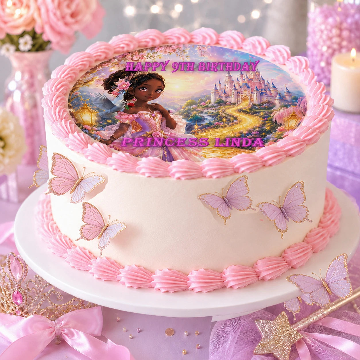 Beautiful Princess Birthday Party Edible Image Cake Topper - Precut 8" Icing Sheet - RA Pape