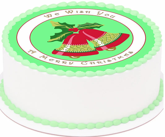 Custom Edible Cake Topper – Bells Christmas Edible Design – Pre-cut 8" Round Icing Sheet – RA Pape