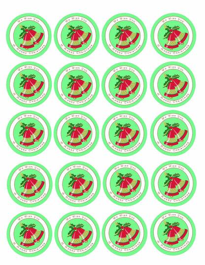Sheet of 20 Bells and Mistletoe Christmas Edible Image Cookie & Cupcake Topper