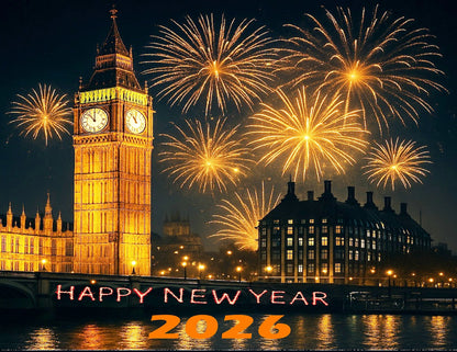 Fireworks and Big Ben London Edible Image Sheet Cake Topper