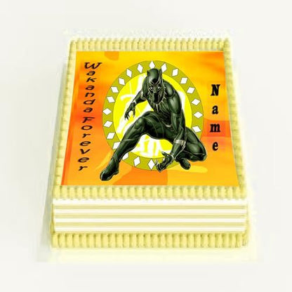 Edible Icing Images Sheet Cake Topper with Black Panther-themed decoration featuring text personalized with name and age