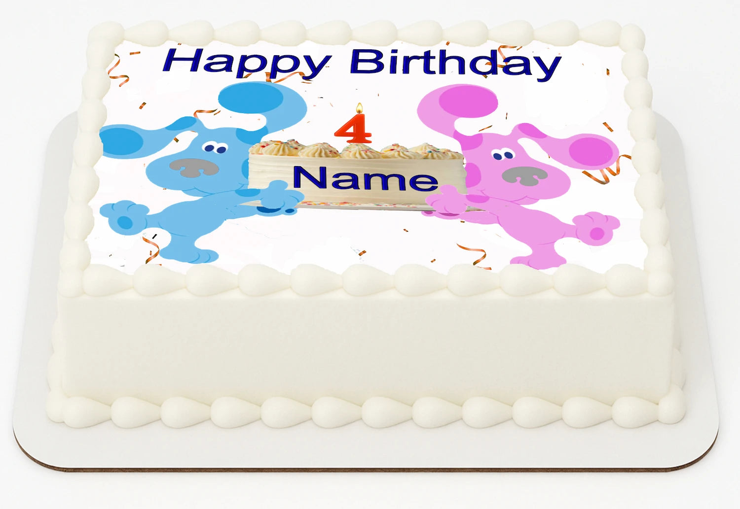 Edible Icing Image's Birthday cake Topper with Blue's Clues  themed characters and personlzed 'Happy Birthday' text