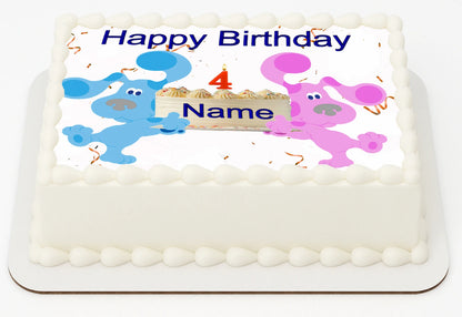 Edible Icing Image's Birthday cake Topper with Blue's Clues  themed characters and personlzed 'Happy Birthday' text