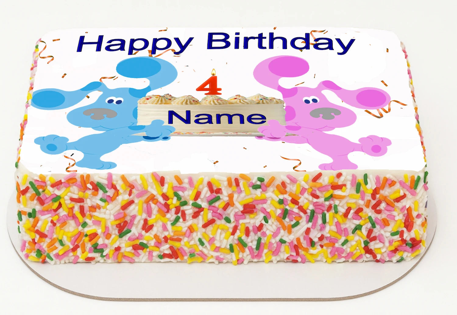 Blues clues for your birthday, Personslized with name and age, edible image cake topper with blues clues holding cake with candle.