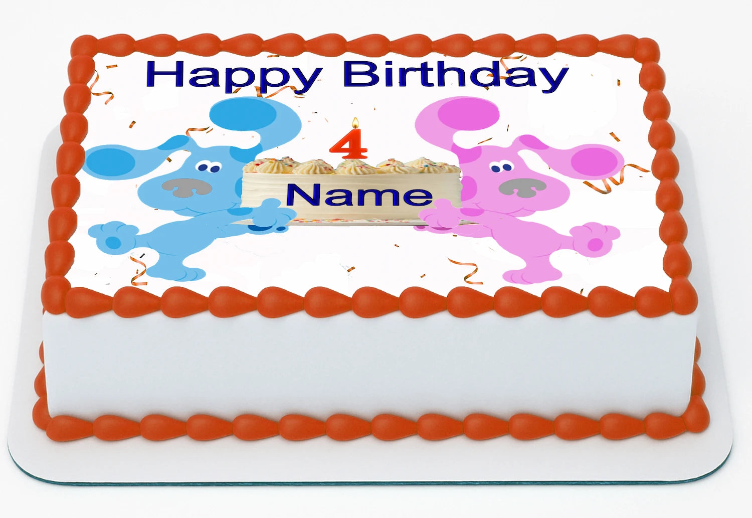 Edibel Icing  Images, Birthday cake topper with Blue's Clues characters and customizable age and birthday text.