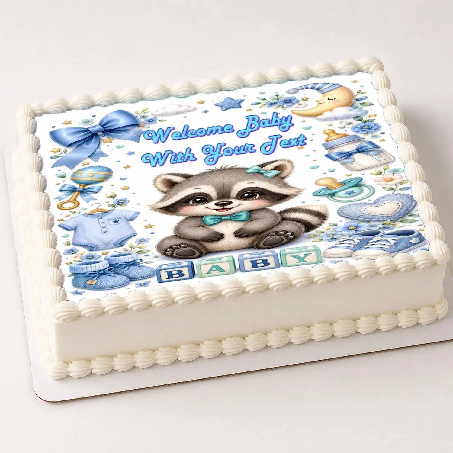 Boy Baby Shower Custom Edible Image Cake Topper - 1/4 Icing Sheet