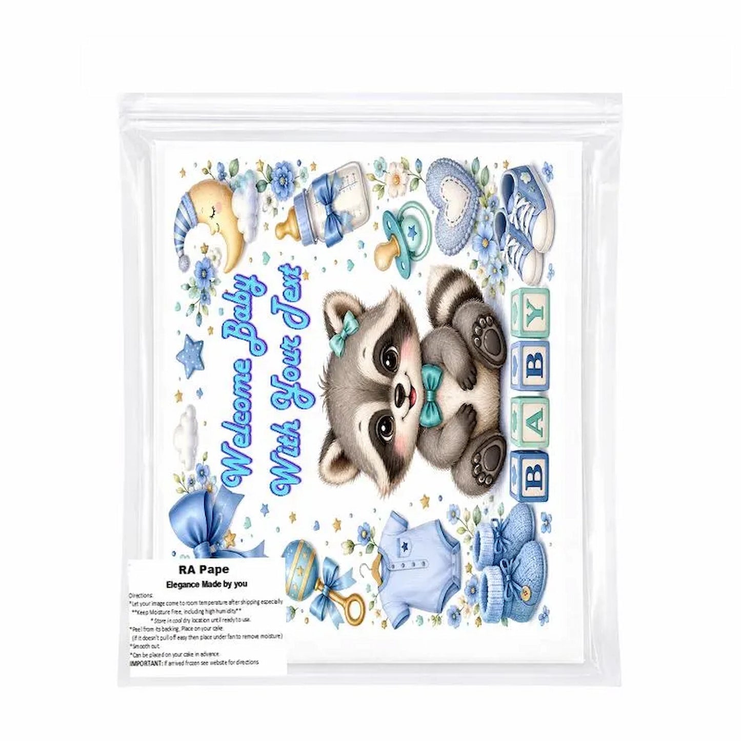 We send you 1 Boy Baby Shower Custom Edible Image Cake Topper - 1/4 Icing Sheet in it's own sealed bag