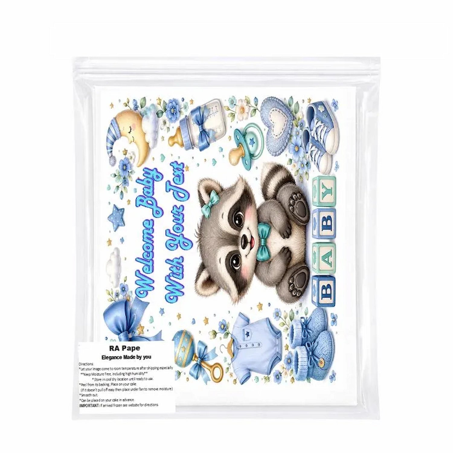 We send you 1 Boy Baby Shower Custom Edible Image Cake Topper - 1/4 Icing Sheet in it's own sealed bag