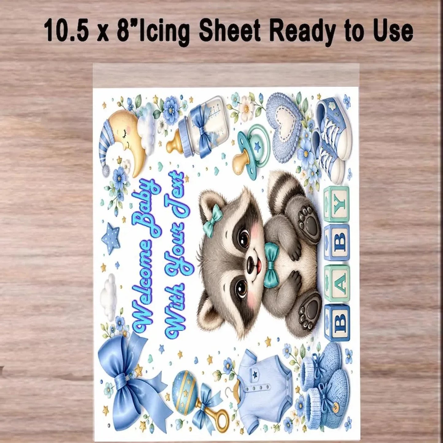 Ready to use Boy Baby Shower Custom Edible Image Cake Topper - 1/4 Icing Sheett precut 