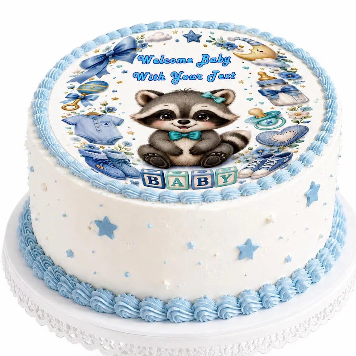 Boy Baby Shower Custom Edible Image Cake Topper - Precut 8" Icing Sheet