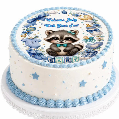 Boy Baby Shower Custom Edible Image Cake Topper - Precut 8" Icing Sheet