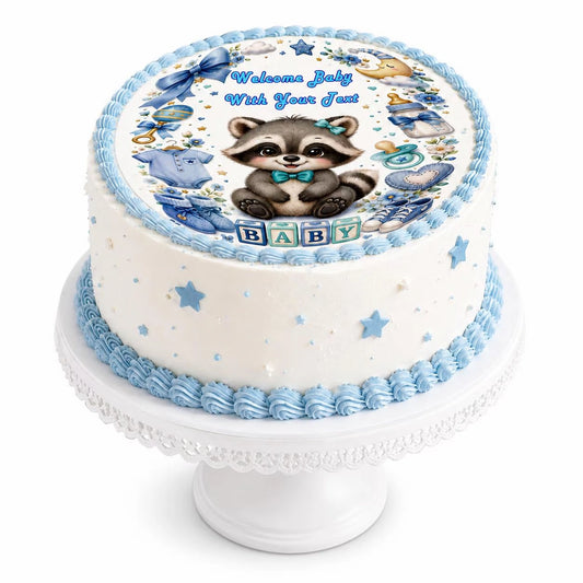 Boy Baby Shower Edible Image Cake Topper - Precut 8" Icing Sheet