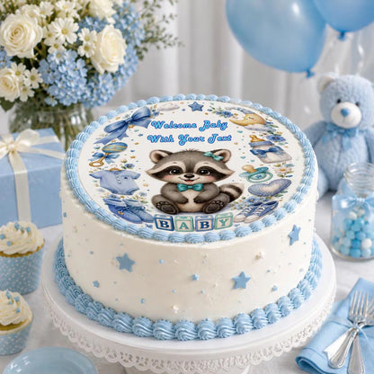 Celebrate with Boy Baby Shower Custom Edible Image Cake Topper - Precut 8" Icing Sheet