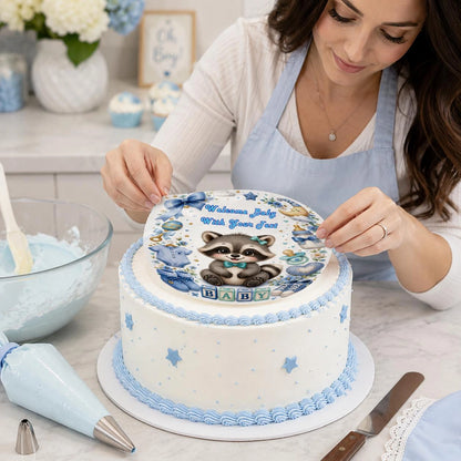 Boy Baby Shower Custom Edible Image Cake Topper - Precut 8" Icing Sheet easy to use