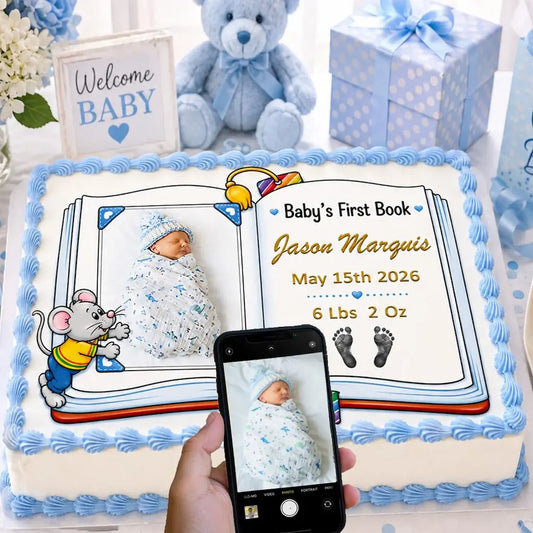 Boy Baby Shower Edible Image Cake Topper -First Book- Icing Sheet