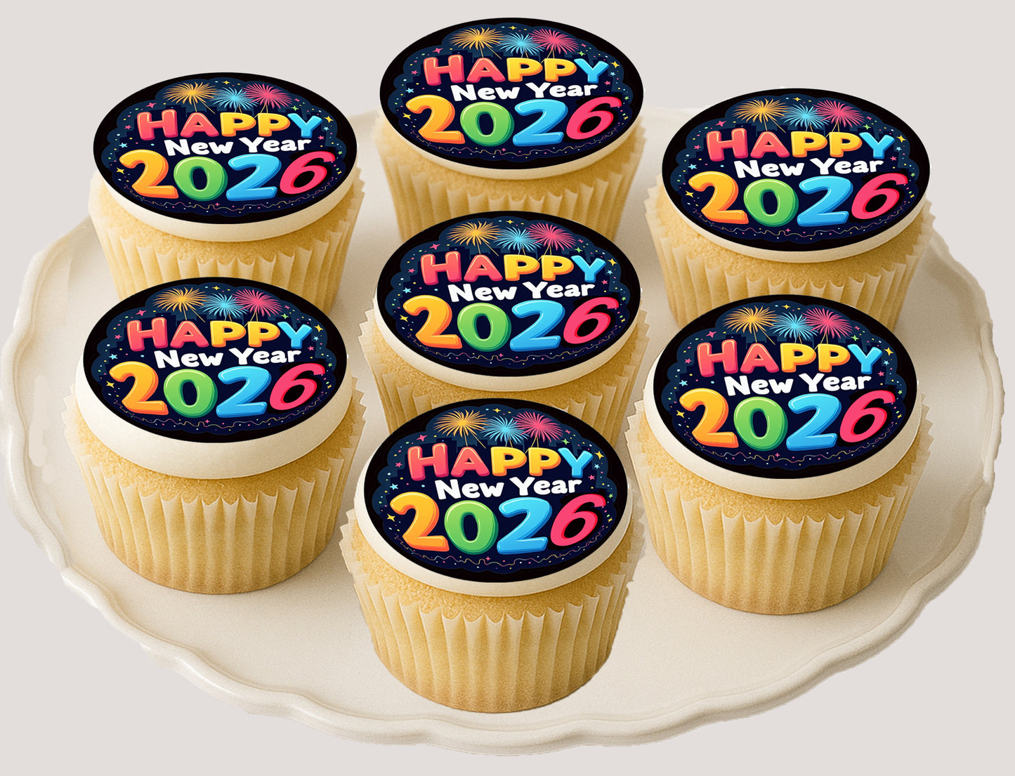 Bright & Bold New Year Edible Image Cookie & Cupcake Topper Easy to Use