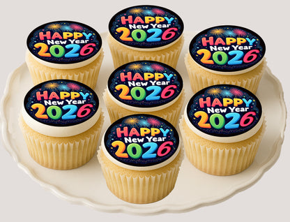 Bright & Bold New Year Edible Image Cookie & Cupcake Topper Easy to Use