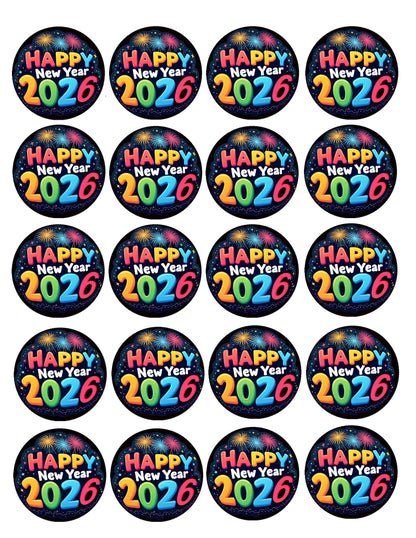 Set of 20 Bright & Bold New Year Edible Image Cookie & Cupcake Topper